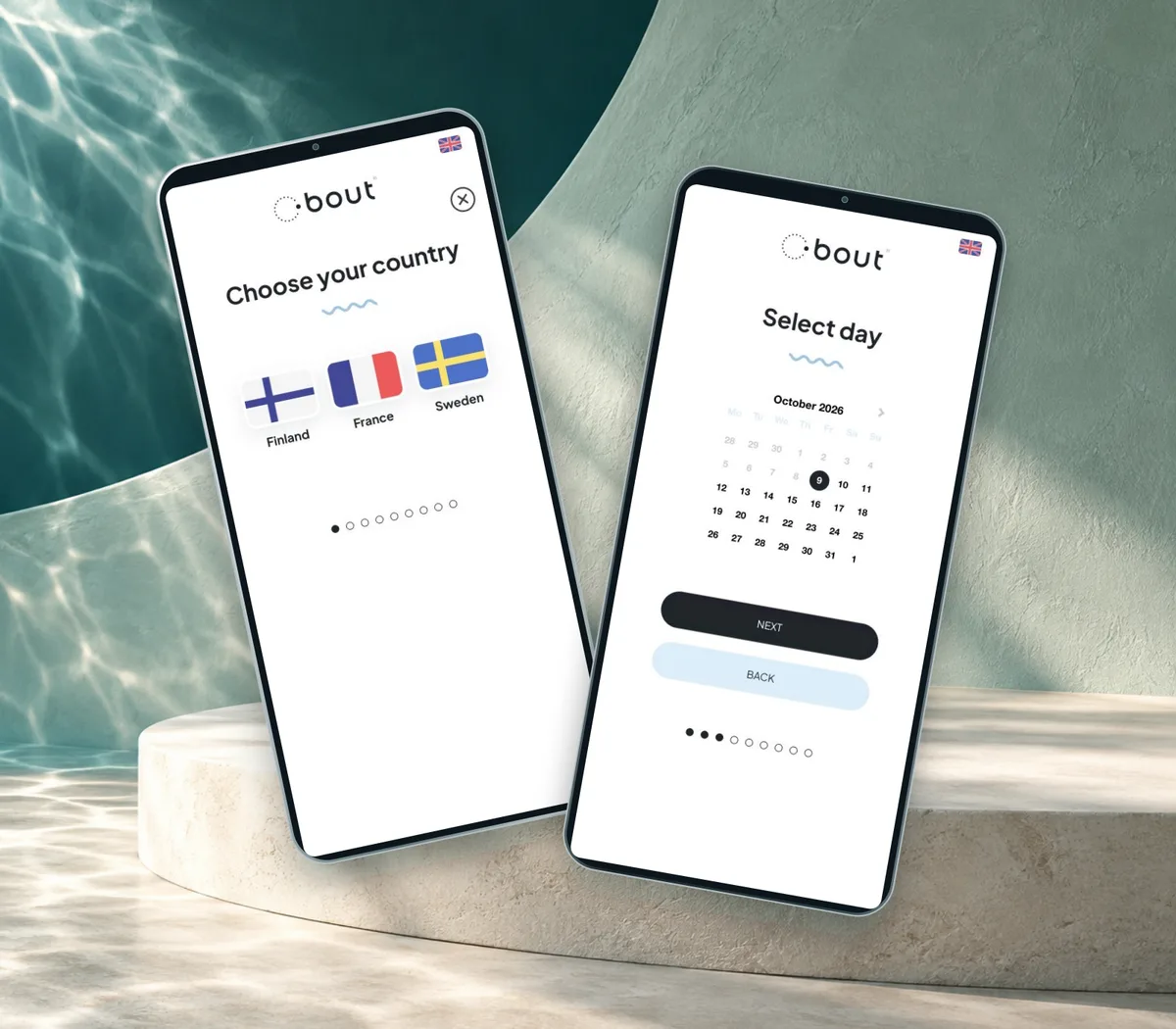 Country selection and the October 2026 calendar in Bout Cruise.