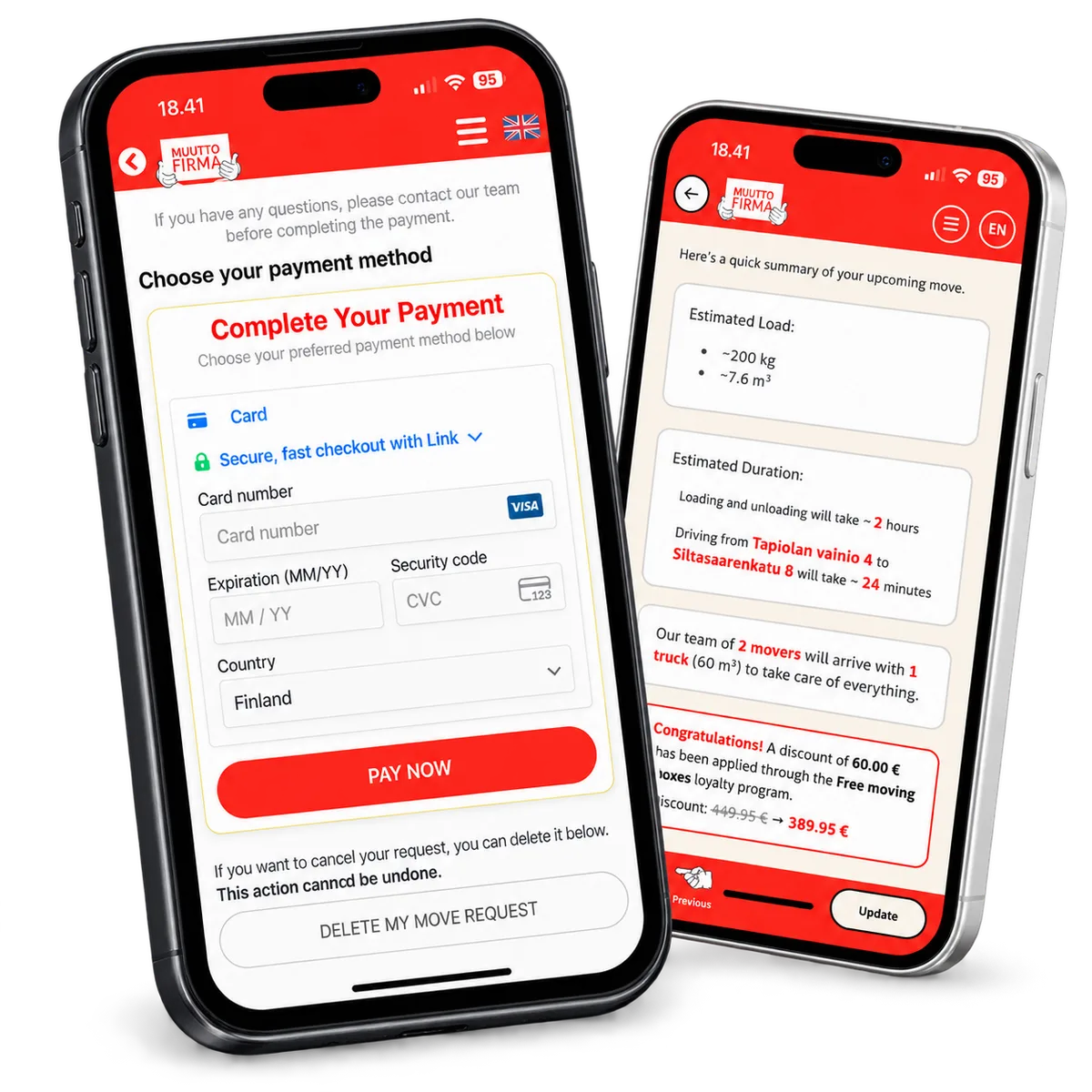 EasyMove adapted checkout with empty payment fields alongside a moving summary.