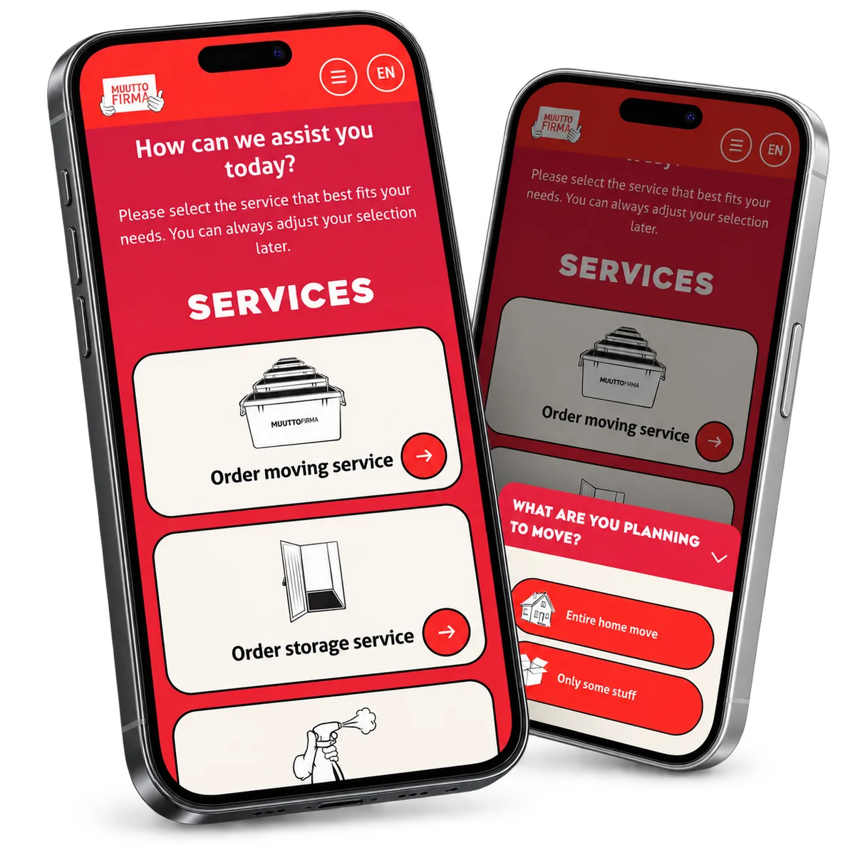 EasyMove service selection and move options on two angled phones.