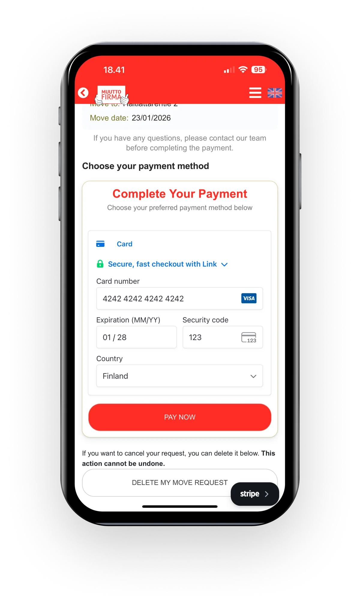 EasyMove mobile payment checkout screen.