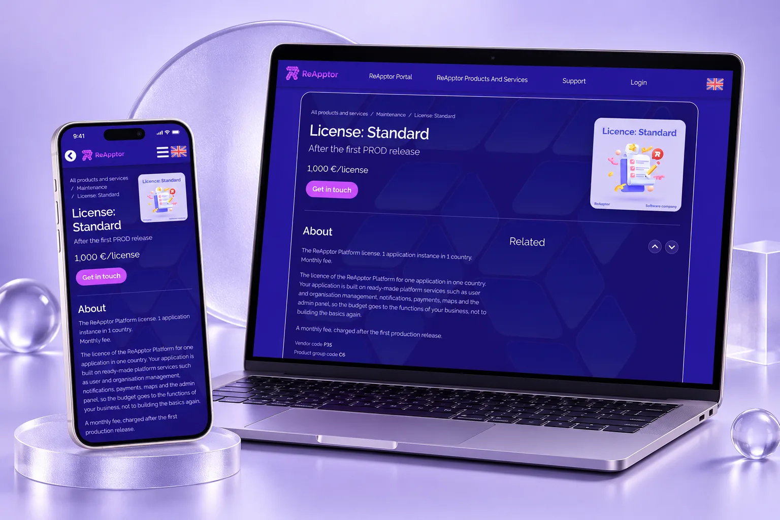 Standard platform licence details on laptop and phone.