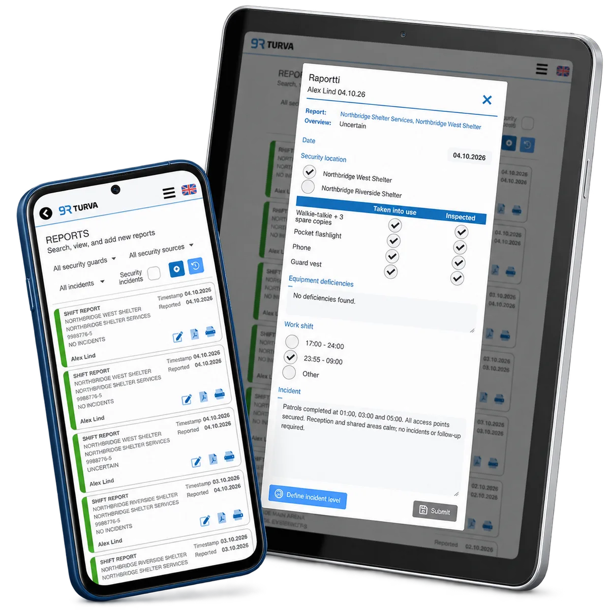RepSec report details on tablet with a mobile report list